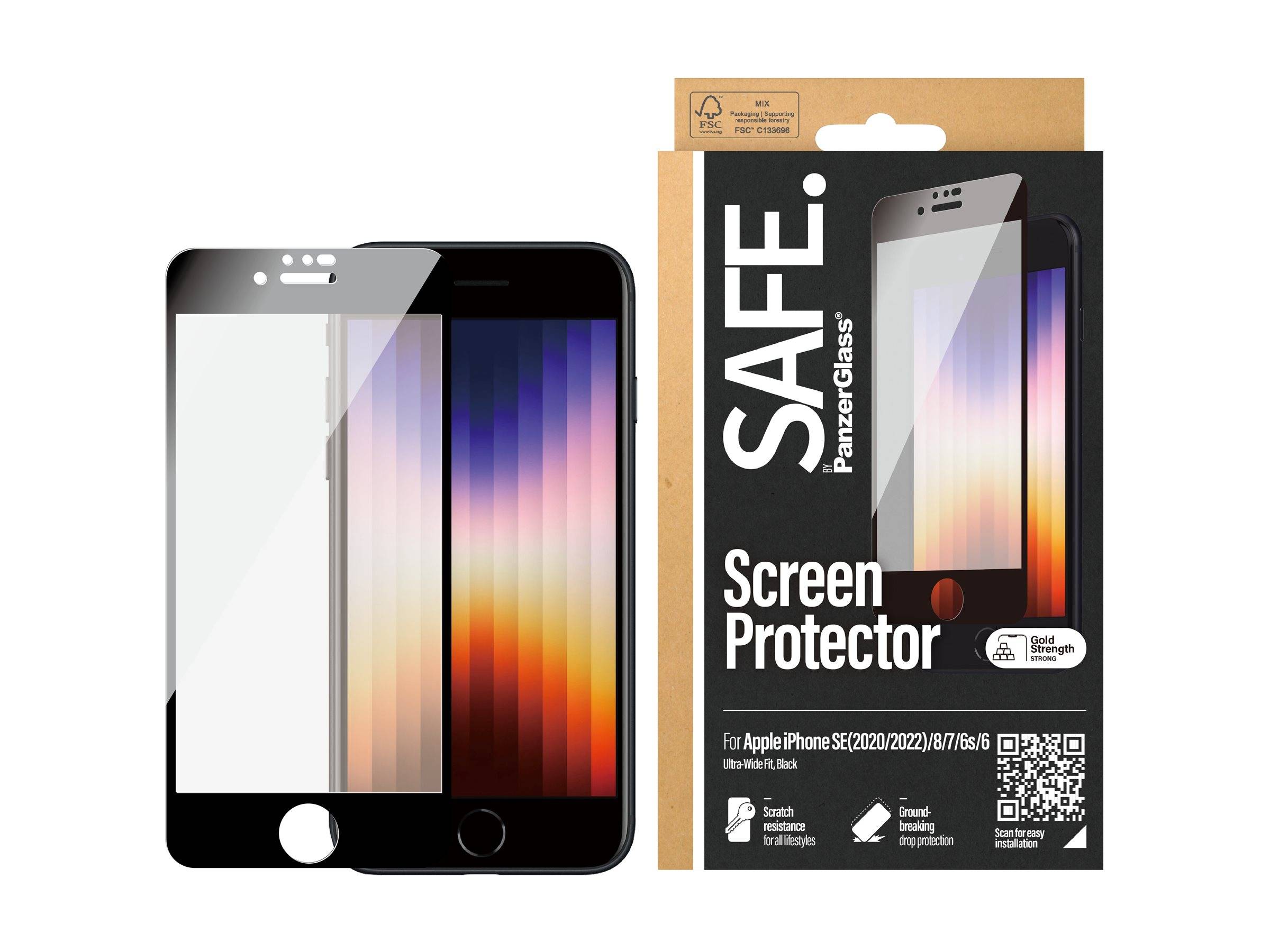 SAFE. by PanzerGlass Sort Transparent Apple iPhone 6, 6s, 7, 8 (4.7 tommer), SE (2. generation), SE (3rd generation)