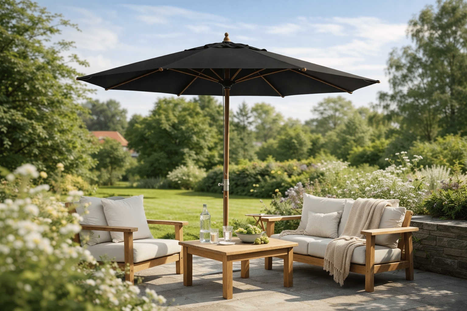 Haveparasol med hejs SORT - 270 cm Ø.