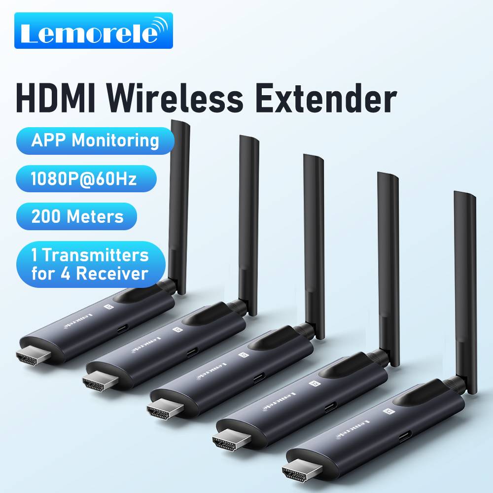 Lemorele 200m Wireless HDMI Transmitter Receiver APP Monitoring  Plug &Play Extender Kit Video Transceiver For PC TV Projector
