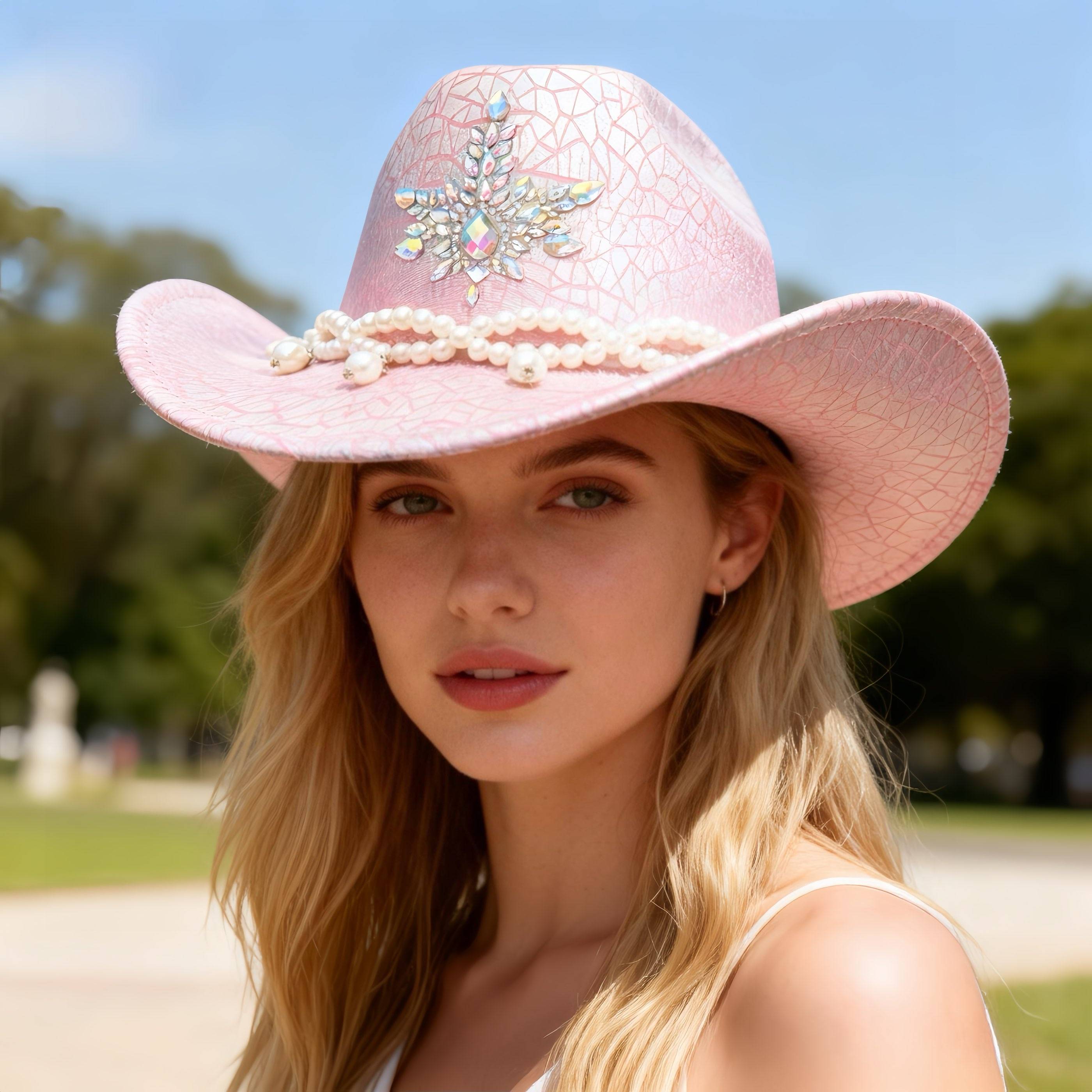 HongLuan Costume Hat Adult, Cowboy Hats Rhinestone for Woman, Cowboy Cosplay Female Accessories & Cowgirl Cap