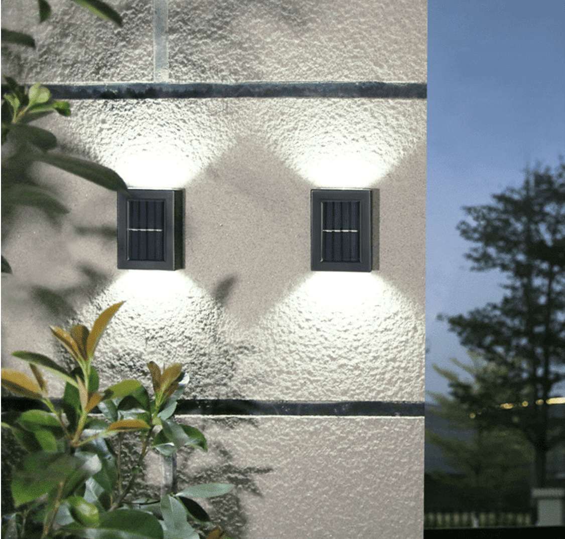 LED solcell Vägglampa (up-downlight), 2 stycken i rostfritt stål eller svart - Svart