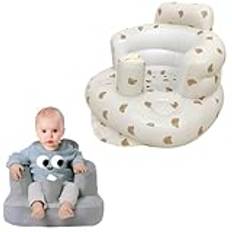 Uppblåsbart säte för spädbarn 4–24 månader med inbyggt luftpump, spädbarn, ryggstöd, soffa, småbarnsstol för att sitta upp, baby duschstol, utomhussäte gåvor för vinter (björn + skydd)