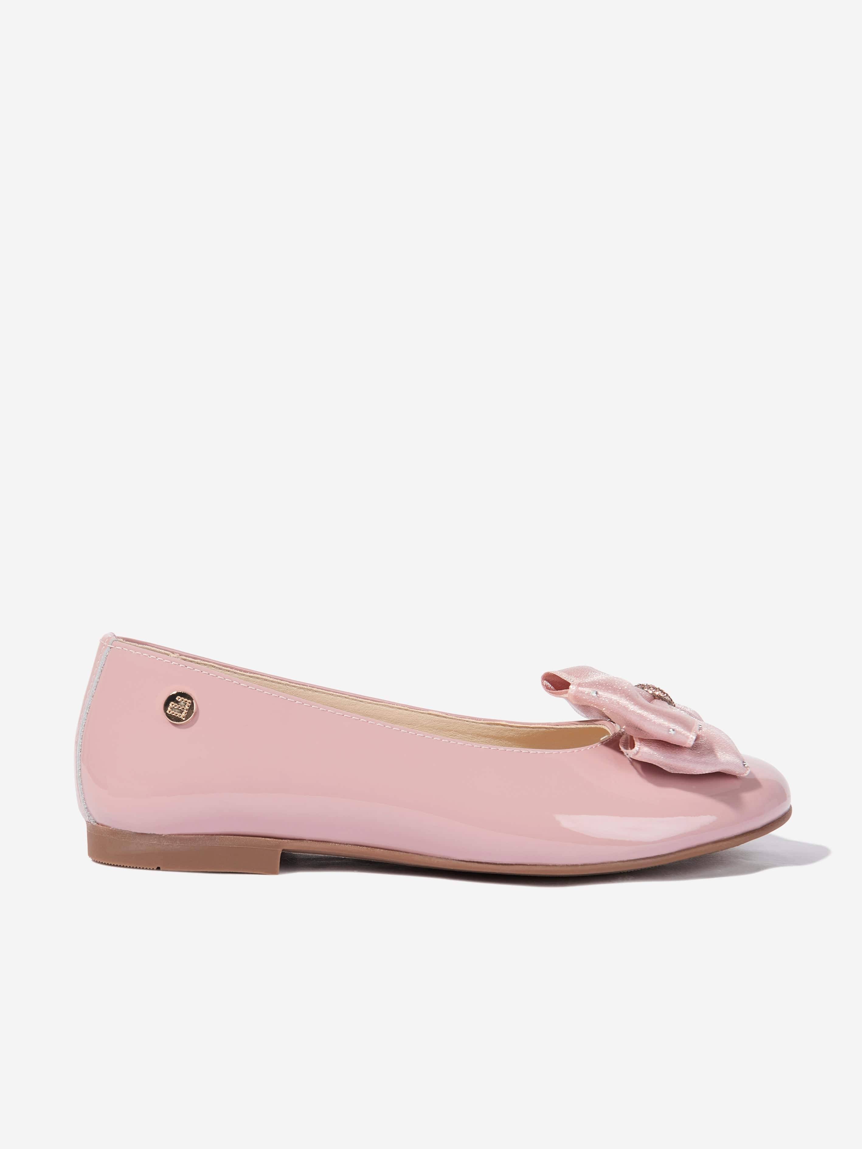 Andanines Girls Patent Leather Bow Ballerinas in Pink - Pink / EU 35 UK 2.5