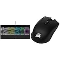 CORSAIR K55 RGB PRO kabelansluten membrantangentbord – IP42 damm- och stänksäker – QWERTZ DE – svart & Corsair Harpoon RGB Wireless Uppladdningsbar Spelmus, Bakgrundsbelyst RGB LED, Svart