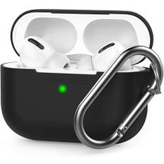 AHASTYLE Silikon Hülle für Airpods Pro Schutzhülle und Haut Case für AirPods Pro [Front-LED Sichtbar] [Kabelloses Laden] Kompatibel mit Airpods Pro 2019 (Mit Karabiner, Schwarz)