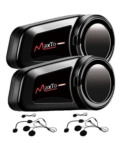 Maxto Motorcycle Bluetooth Headset, M2 Motorcycle Helmet Communication System 6 Way BT5.0 Waterproof Intercom 1000m Range with FM Radio Siri Ski Voice Dial for ATV/Full/Half View (M2 2 Pack)