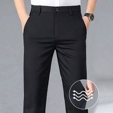 Stretchy Casual Pants Men, Straight Slim Fit Business Trousers, Suitable For Wedding, Office, Business Travel, Marriage, Work - Black - 30,32,36,38,34