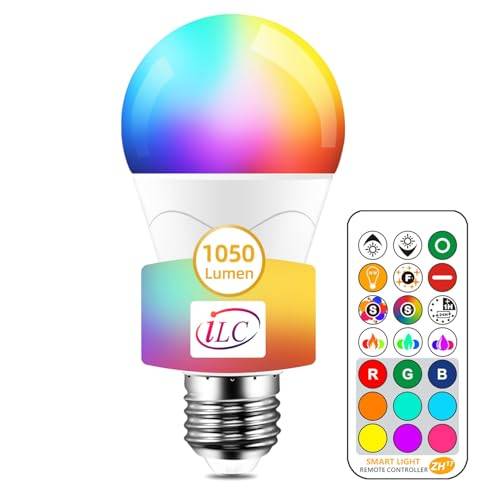 iLC LED Lampe ersetzt 85W, 1050 Lumen, RGB Glühbirne mit Fernbedienung Farbwechsel Farbige Birne warmweiß (2700 Kelvin), Edison E27
