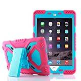 QIHANG iPad Air 2-fodral, multifunktionellt silikon stötsäkert vattentätt droppe robust fodral, slitstarkt fodral, barnsäkert fodral present till Apple iPad Air 2 Rosa/Blau
