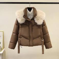 Fake Fur Collar Parka Down Cotton Jacket Short Winter Women Thick Snow Wear Coat Lady Clothing Female Jackets Parkas XXL vit