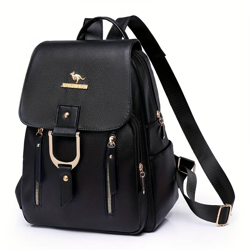 A Minimalist Solid Color Large Capacity Pu Backpack, Featuring Multiple Pockets, Suitable For Women For Daily Casual Travel, Commuting, And School Use