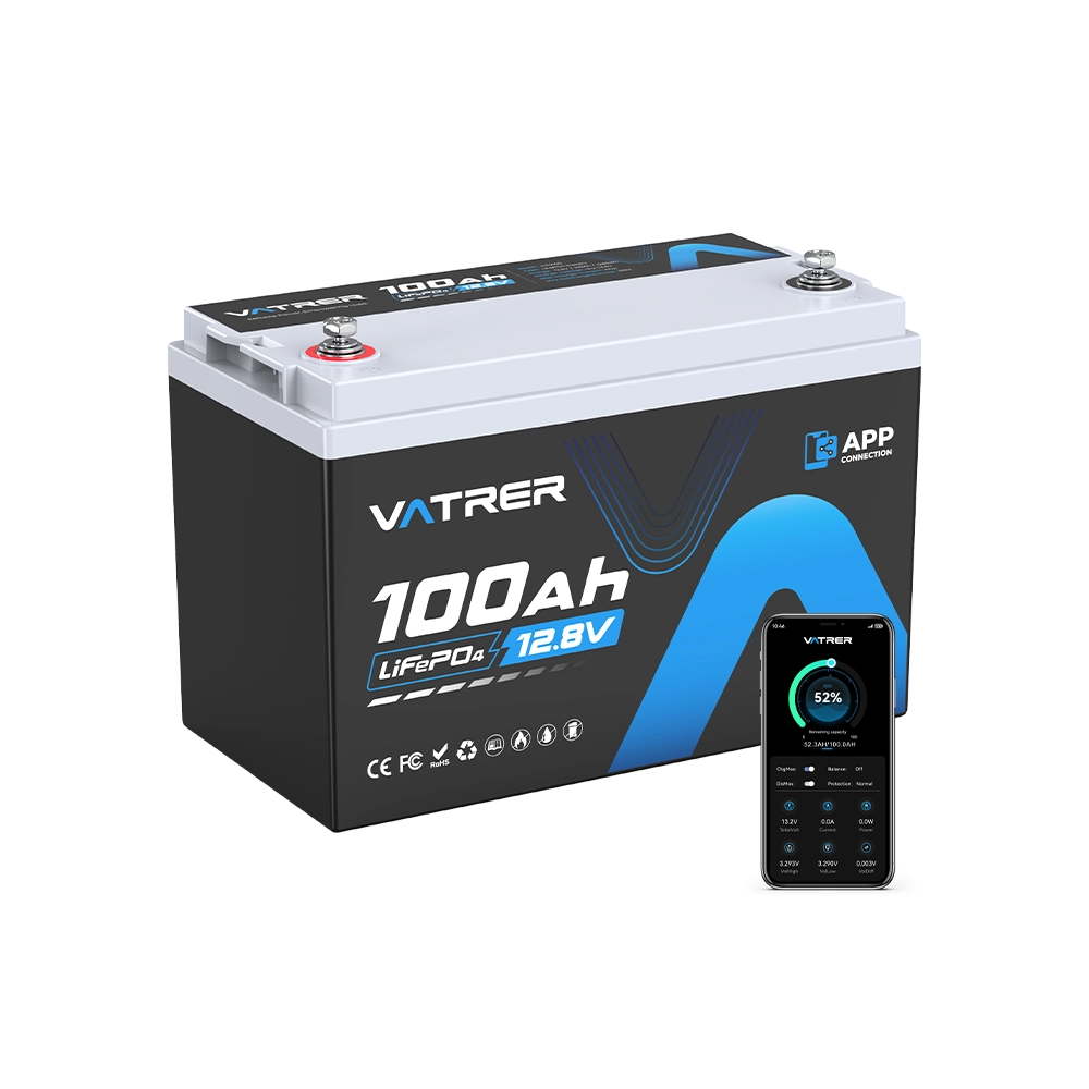 Vatrer 12V 100Ah Bluetooth LiFePO4 Lithium Battery with Low Temp Cutoff EU - 10 PACK