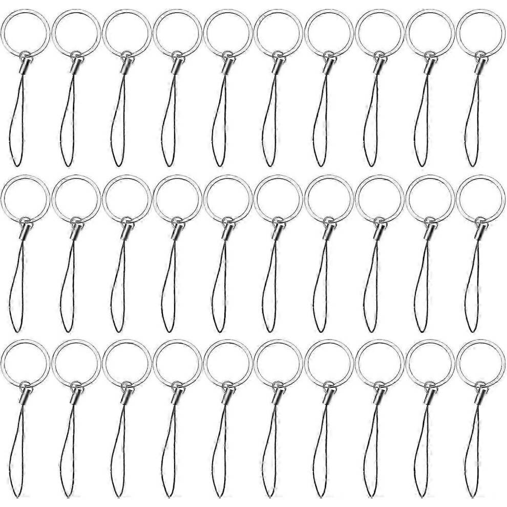 Åbne ringnøgleringer med nylonsnore til USB-flashdrev, MP3-, MP4-afspillere, nøglefinder og ID-kortkort - 30 stk