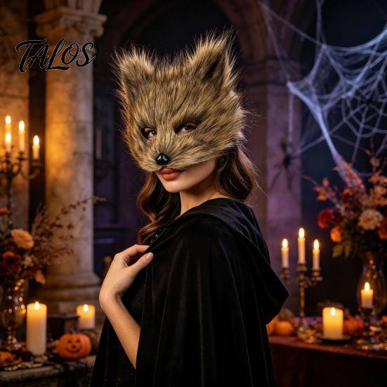 Söt Kattflicka Klä Ut Gosedjur Räv Cosplay Mask, Fluffig Svans, Kostymrekvisita, Pösigt Öron Pannband Mask för Kostymfest Animekonvent Och Rollspel cm