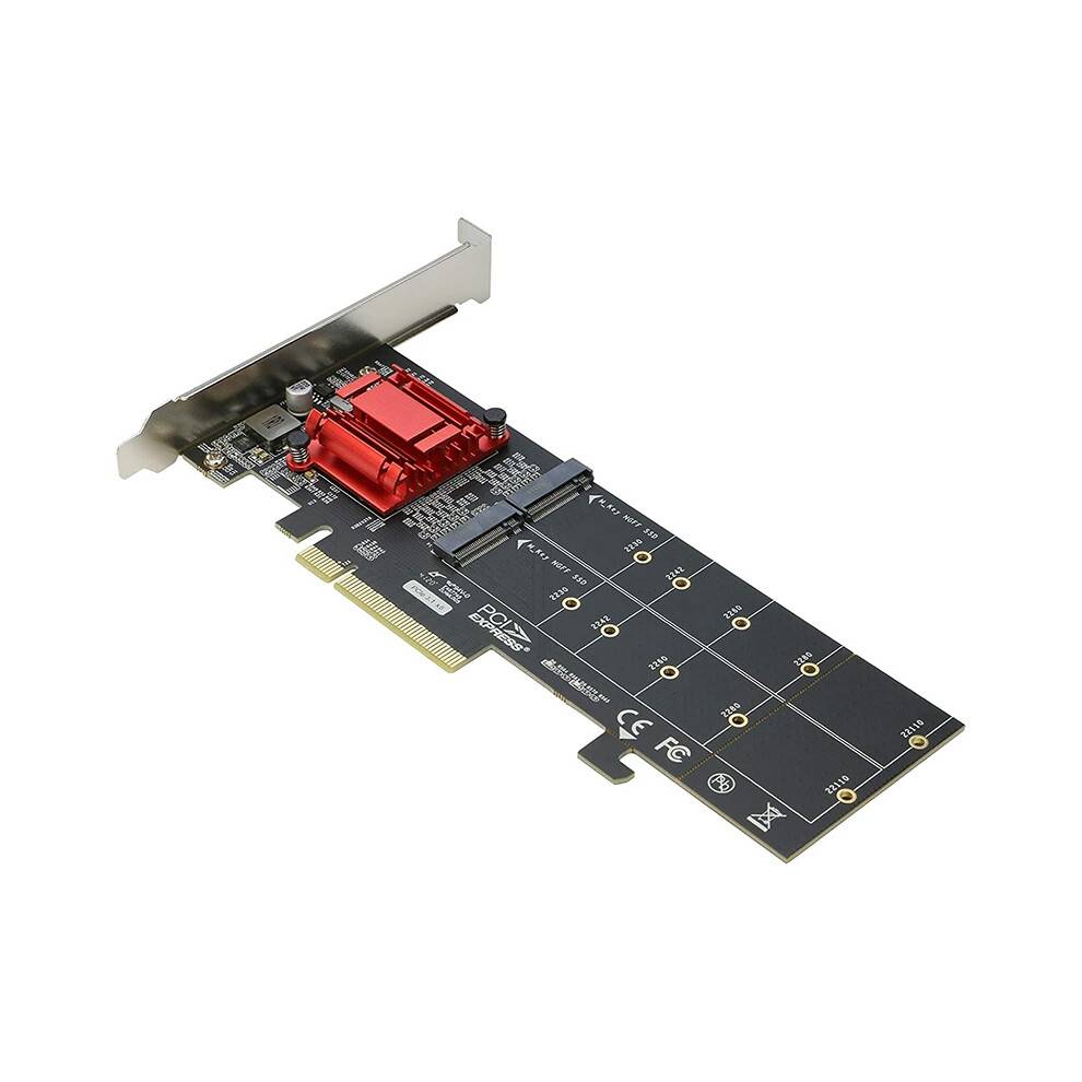 Dubbel NVMe PCIe-Adapter, M.2 NVMe SSD Till PCI-E 3.1 X8/X16-KortstöD M.2 (M-Nyckel) NVMe SSD 22110/2280/2260/2242