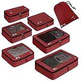ECOHUB Packkuber för resväska 7 st. Travel Organizer Packpåsar Återvunnen PET miljövänligResetillbehör Skopåsar för resor Förvaringsväska Väskor för bagageorganisering Resepåse för resor(Röd)