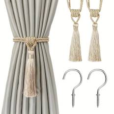 TEMU 2pcs Elegant Handmade Curtain Tiebacks With White Tassels - Vintage-inspired Polyester Rope Holdbacks, In White, Gray, Beige, Blue - Home Decor