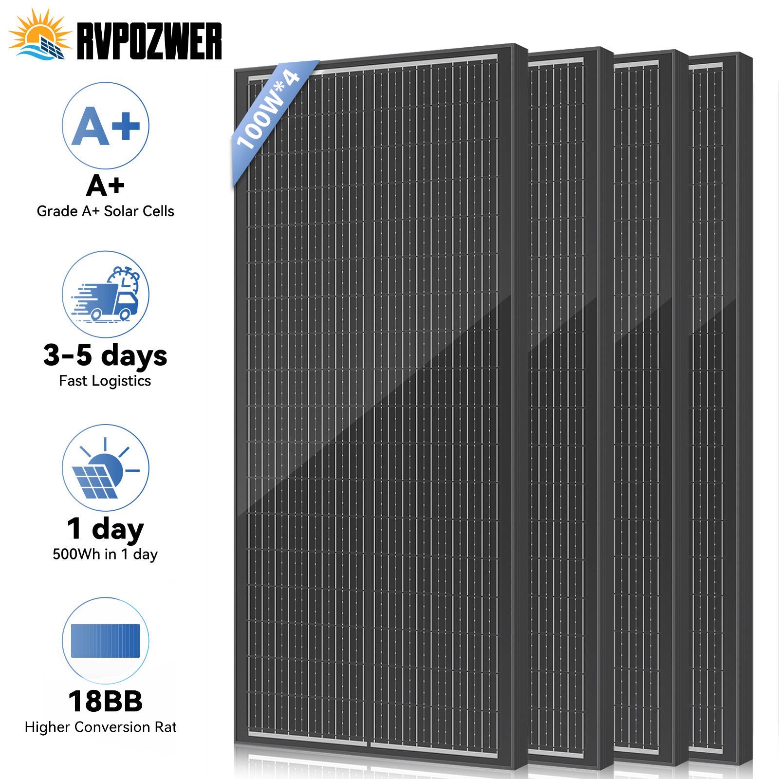 Rvpozwer 12.8V 400W/200W/100W 18BB N-Type Monocrystalline Silicon Rigid Solar Panel for Garden Roof Cabin Off-Grid System