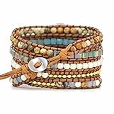 Juaupepo Boho sten klockarmband kompatibel med Samsung Galaxy Watch 3 45 mm, kvinnor män 22 mm armband handgjord natursten färgglad jaspisrem för Galaxy Watch 46 mm/Gear S smartklocka (12#, L-storlek)