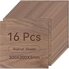 ROWOOD Plywoodskiva 3 mm, 300 x 300 mm, 16 stycken valnöt, träskiva, tillskuren efter mått, obehandlat pysselträ, trä för modellbygge, lasergravyr, träbränning, målning och CNC