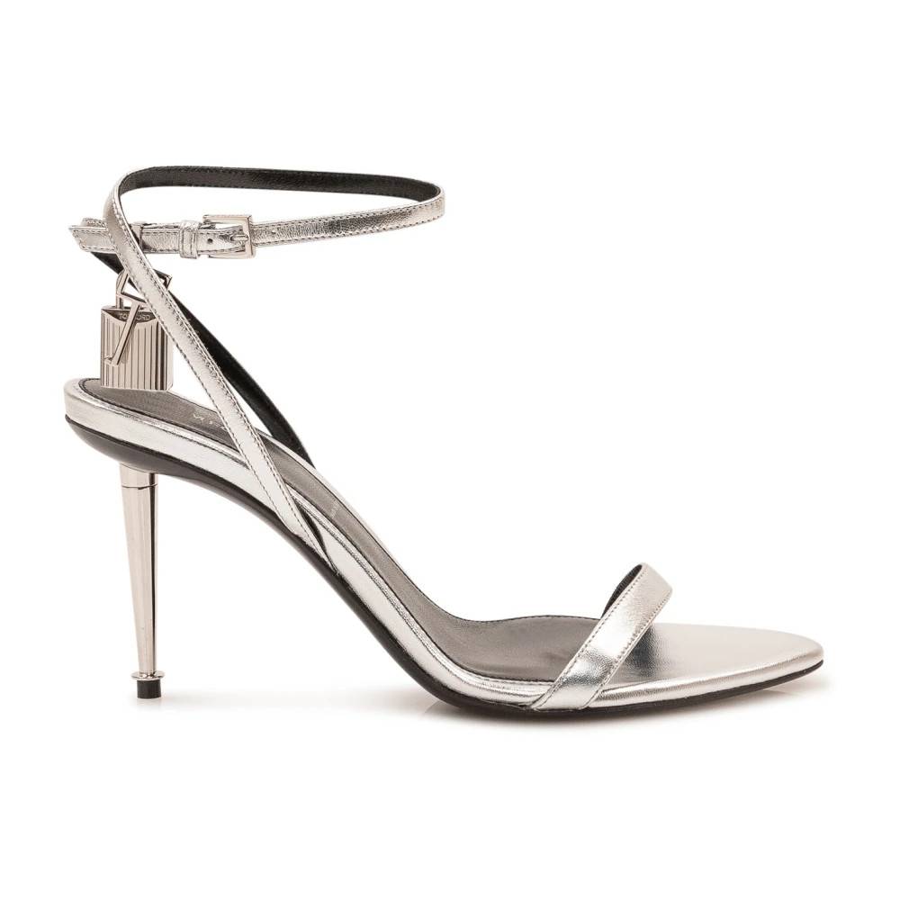 Tom Ford Lamineret Nappa Læder Padlock Spids Nøgen Sandal - Sko - Dame - Grå - 38 1/2 EU - Læder