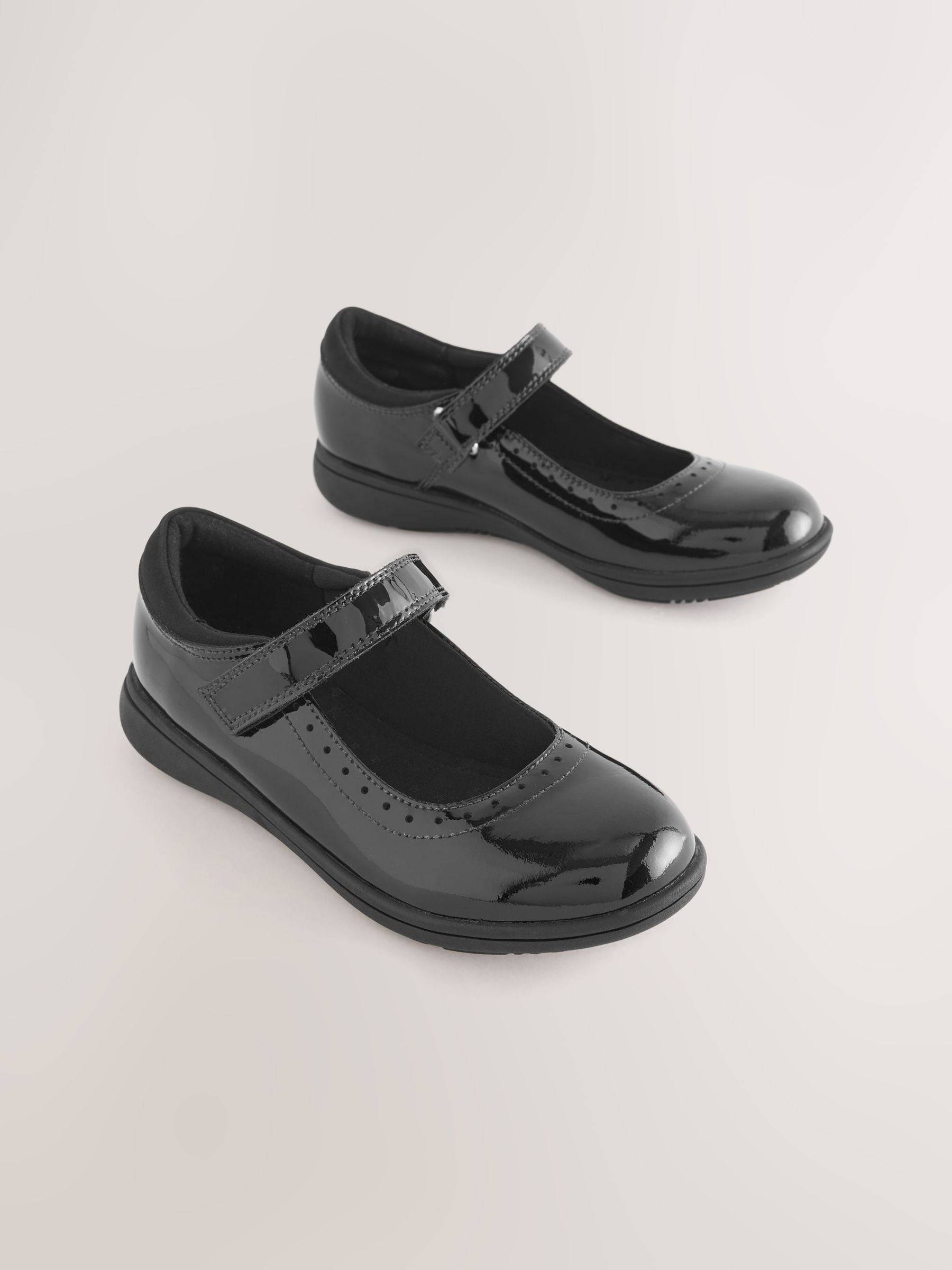 Next Black Patent Standard Fit (F) School Leather Brogue Detail Mary Jane Shoes - EU 35 (UK 2.5)