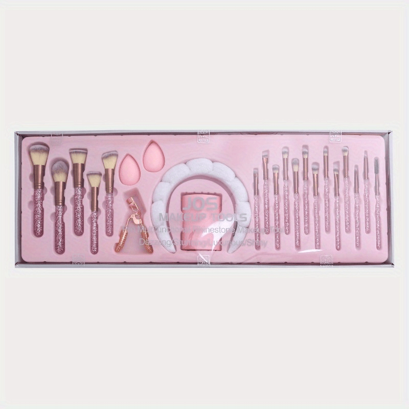 TEMU 23pcs Makeup Brush Collection Featuring A Hoop And Eyelash Curler, A Set Of Beauty Tools – An Ideal Gift For Women, Including An Acrylic Wand And Nylon Bristles, Suitable For Normal Skin