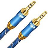 Aux kabel, EMK 3,5 mm ljudkabel nylon flätad Aux bly för bil, hörlurar, iPhone, iPad, iPod, Samsung, MP3-spelare, smartphone, eko-prick, surfplatta, hemmaljud, laptop och mer 5Ft/1.5Meters BLÅ