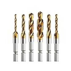 New Titanium Plated Hex Shank HSS Screw Thread Metric Tap Drill Bits Screw Machine Compound M3 M4 M5 M6 M8 M10 Hand Tools(M5 x 5 Pcs)