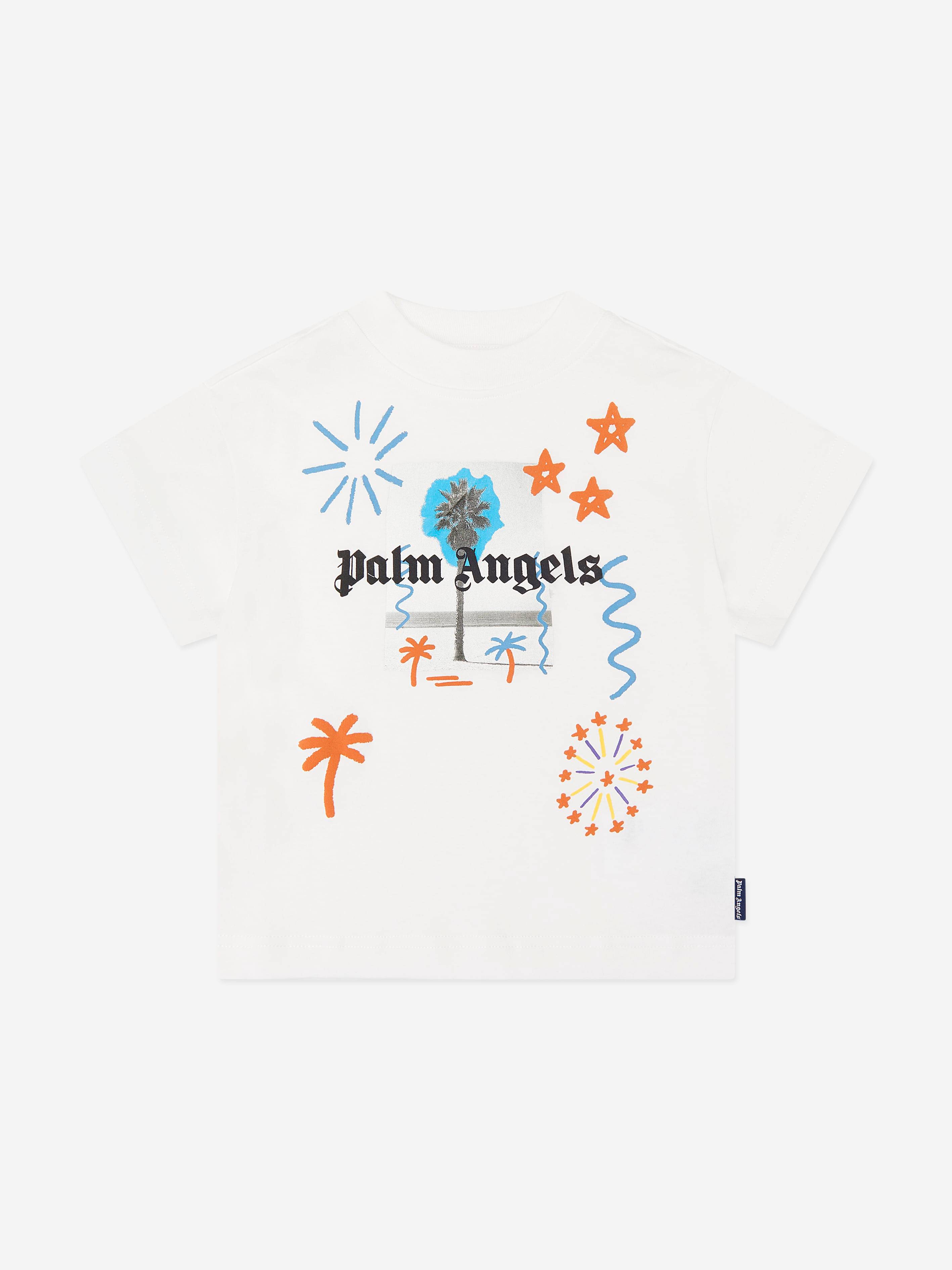 Palm Angels Kids Palm Drawing Jersey T-Shirt in Ivory - Ivory / 6 Yrs (6 Yrs)