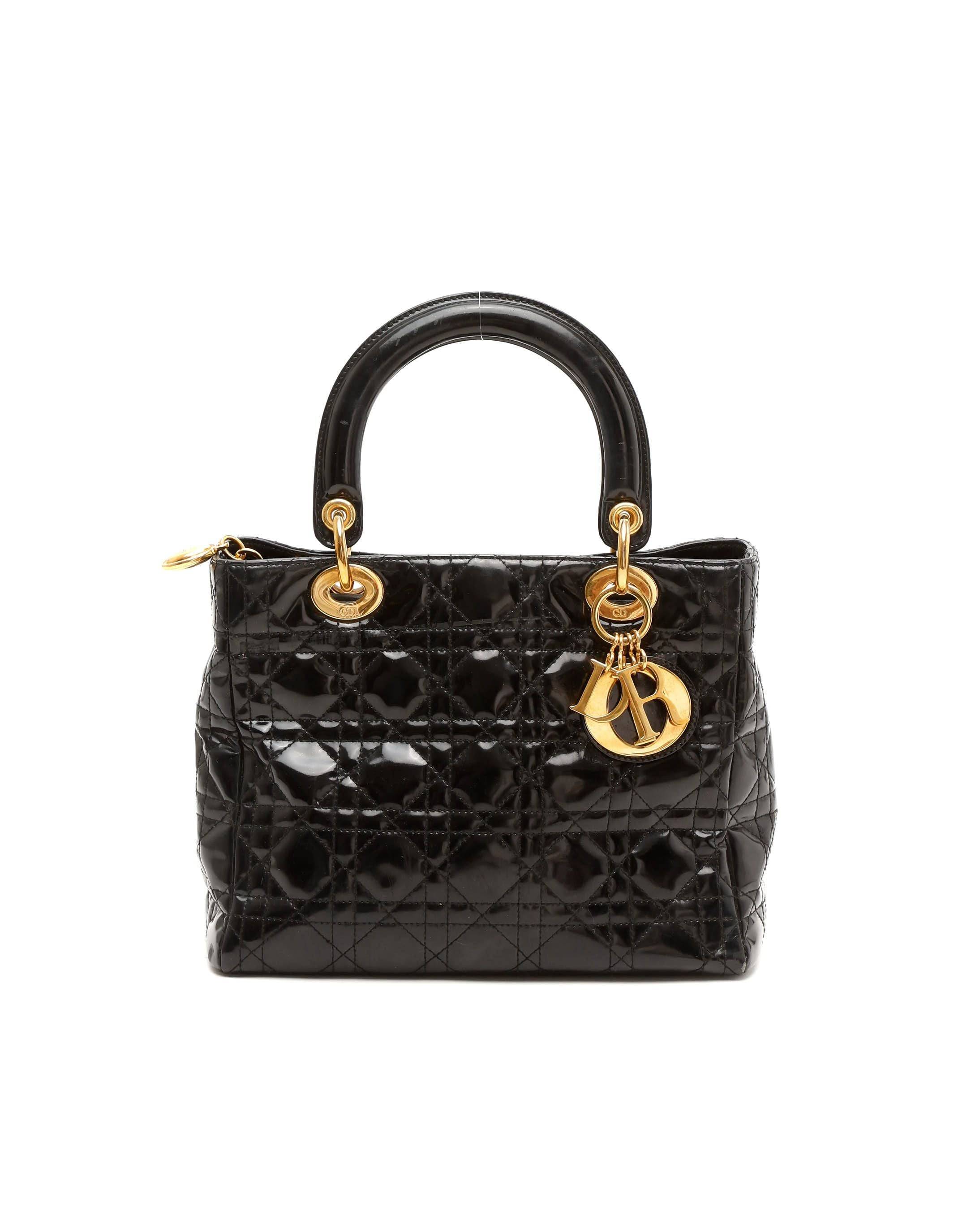 Christian Dior Soft Medium Patent Lady Bag - Black - One Size