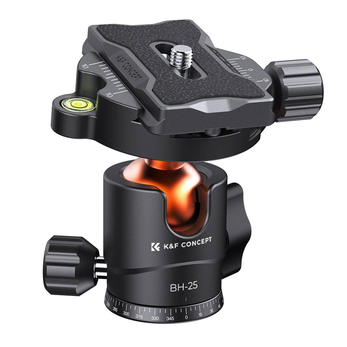 KENTFAITH K&F Concept Camera Tripod Ball Head with 1/4 Inch Quick Release Plate and Spirit Level, 8 kg Load Capacity, for Tripod, Monopod, Camera Slider, SLR Camera