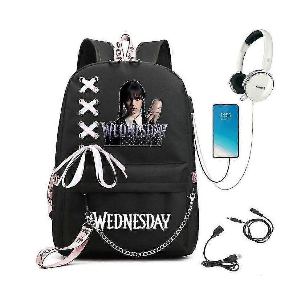 (picture color24) Wednesday Addams Backpack Mirabel Madrigal School Bags USB Charging Backpack Travel Notebook Schoolbag for Kids Students 25-26s
