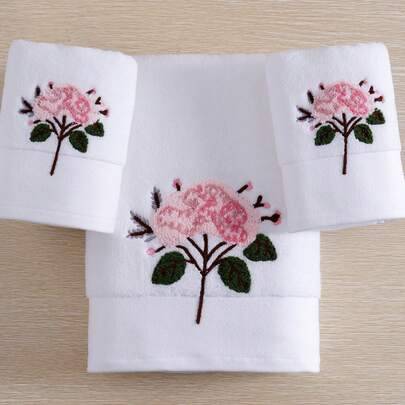1/2/3 st valbara eleganta blomsterbroderade ansikts- eller badhanddukar i frotté, ren bomull, absorberande och mjuka, för hemmet, Alla hjärtans dag-pr - Vitt (70*140,40*75,2st40*75+1st70*140,2 handdukar/40*75cm)