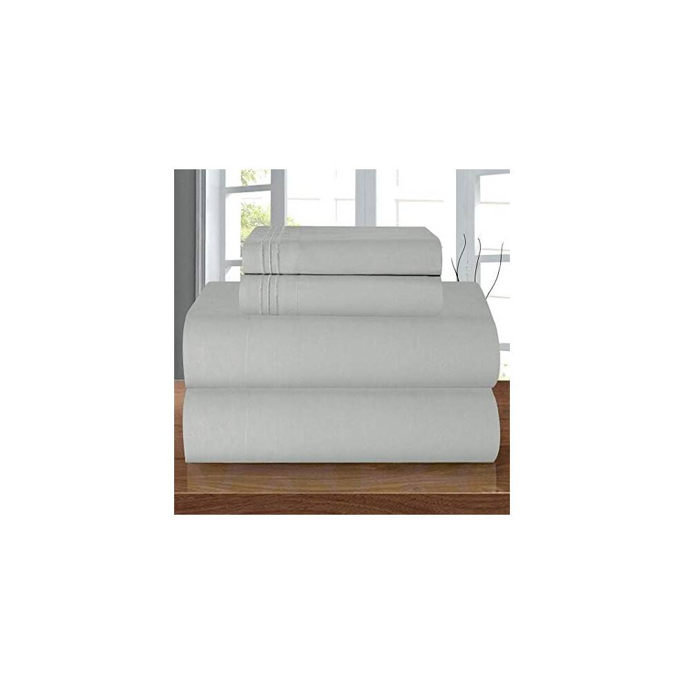 Luxury1500Microfiber 4-delt lagensæt – krølfri, dyb lomme (16"), fuld, sølvgrå