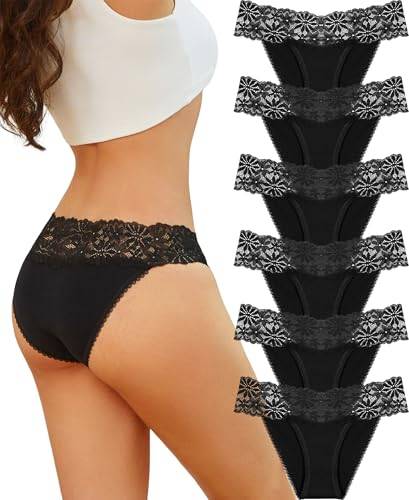 ALL OF SHE 6er Pack Unterwäsche Frauen Unterhosen Damen Spitze Baumwolle Sexy Dessous Hipster Panties Damen Atmungsaktiv Underwear Weiche Slips Multipack S-XL