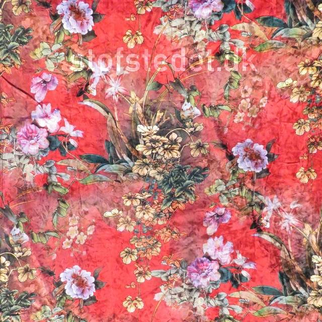 Rest Spantex Velour med blomster i rød, 30 cm.