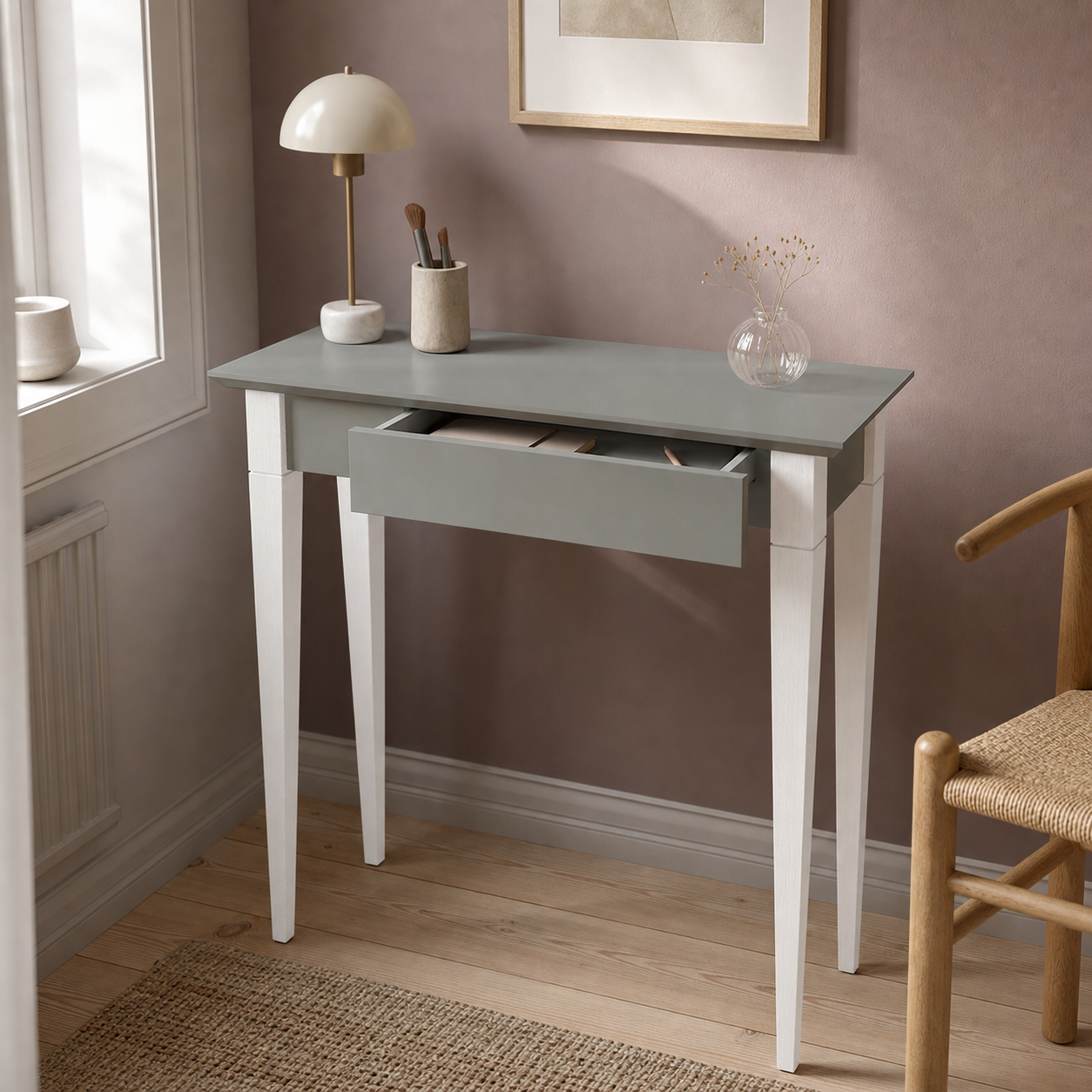 MIMO Skrivebord 65x40cm Hvide Ben / Mørkegrå