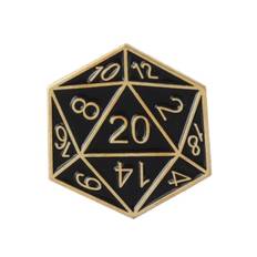 Broche - Pin - Terninger D20 - RPG D&D - Sort/gul - black