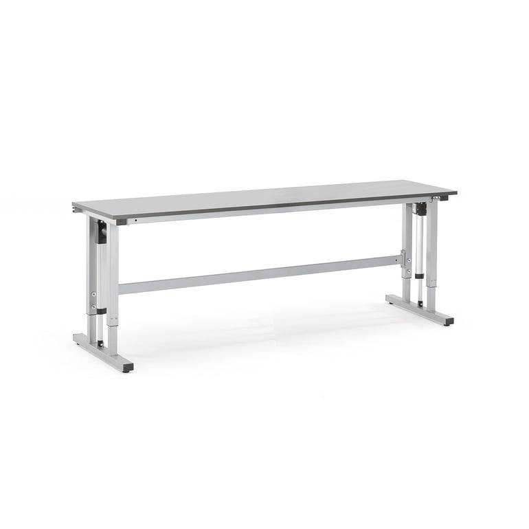 Höj- och sänkbart arbetsbord MOTION, 300 kg, 2500x600 mm, ljusgrå