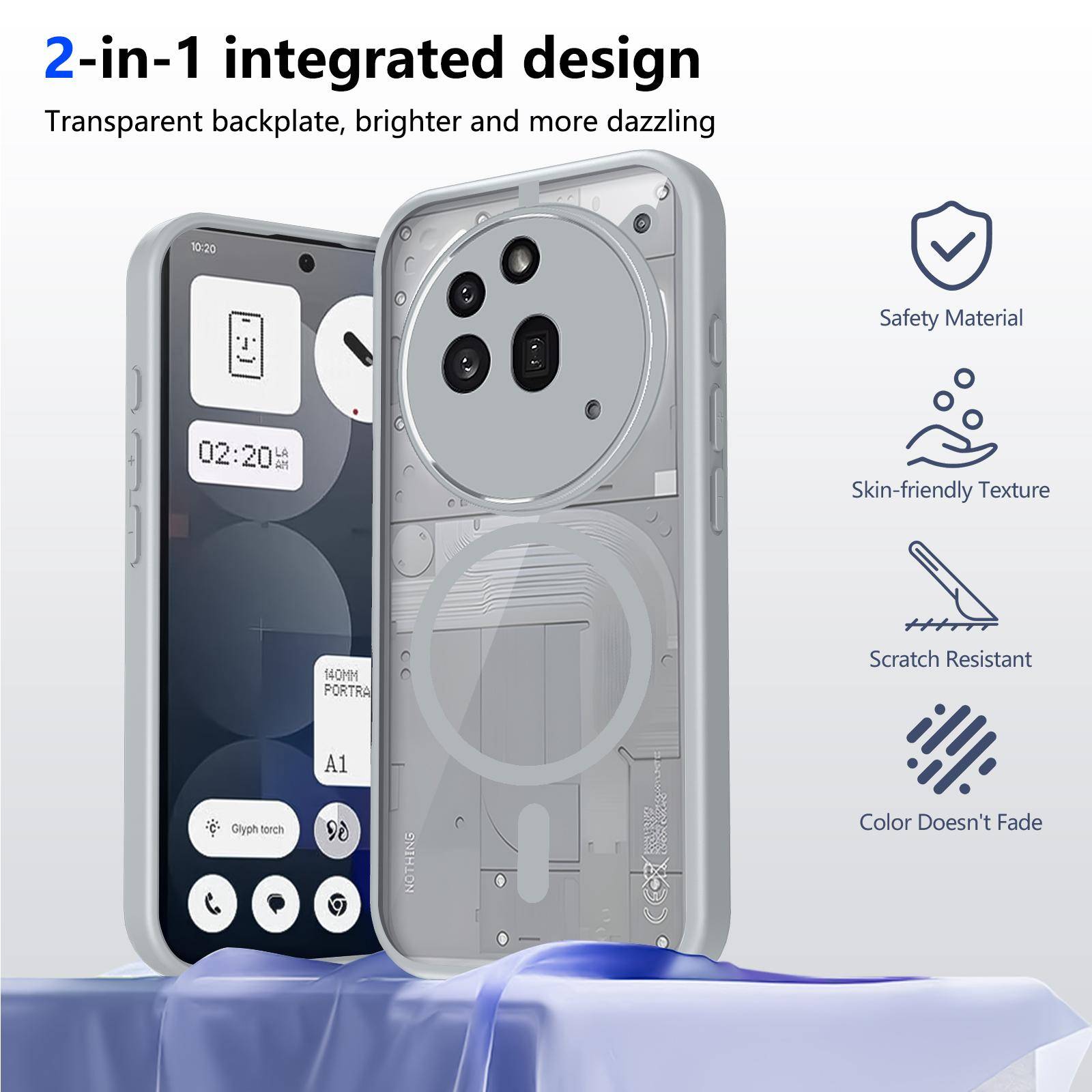 För Nothing Phone 3A Pro Magsafe Magnetiskt Trådlöst Laddningsfodral Skydd Nothing 3A Airbag Anti-Fall Akrylskal Nothing Phone 4A grå