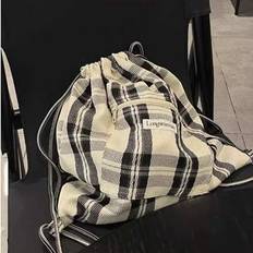 Back-To-School Vintage Plaid Student Drawstring Backpack Crossbody Bag 2-In-1, Fits College/High School, Unisex - Multicolor