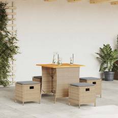 vidaXL Matgrupp för trädgården med dynor 5 delar beige konstrotting