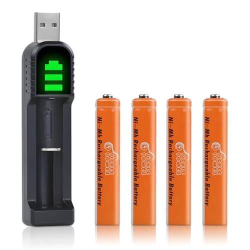 Pickle Power AAAA, 4 uppladdningsbara NI-Mh AAAA batterier 500 mAh med USB-laddare för Surface Pen/Touch Pen/Google Pixebook, tandborst/mus