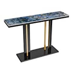 FATIVO Marmorkonsolbord sintrad sten: Lyxiga moderna hallbord 118 x 30 x 78 cm abstrakt jadegrön texturerad klar marmor bord med svart och guld geometrisk linje piedestal för entré soffa dekor