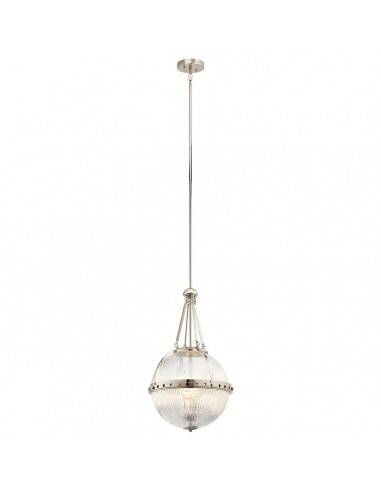 ASTER Loftlampe i stål og glas Ø38,4 cm 3 x E14 - Poleret nikkel/Klar rillet