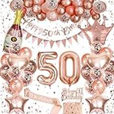 Roséguld 50:e födelsedagsdekorationer – triangel flagga banderoll, nummer 50 ballonger för festdekorationer