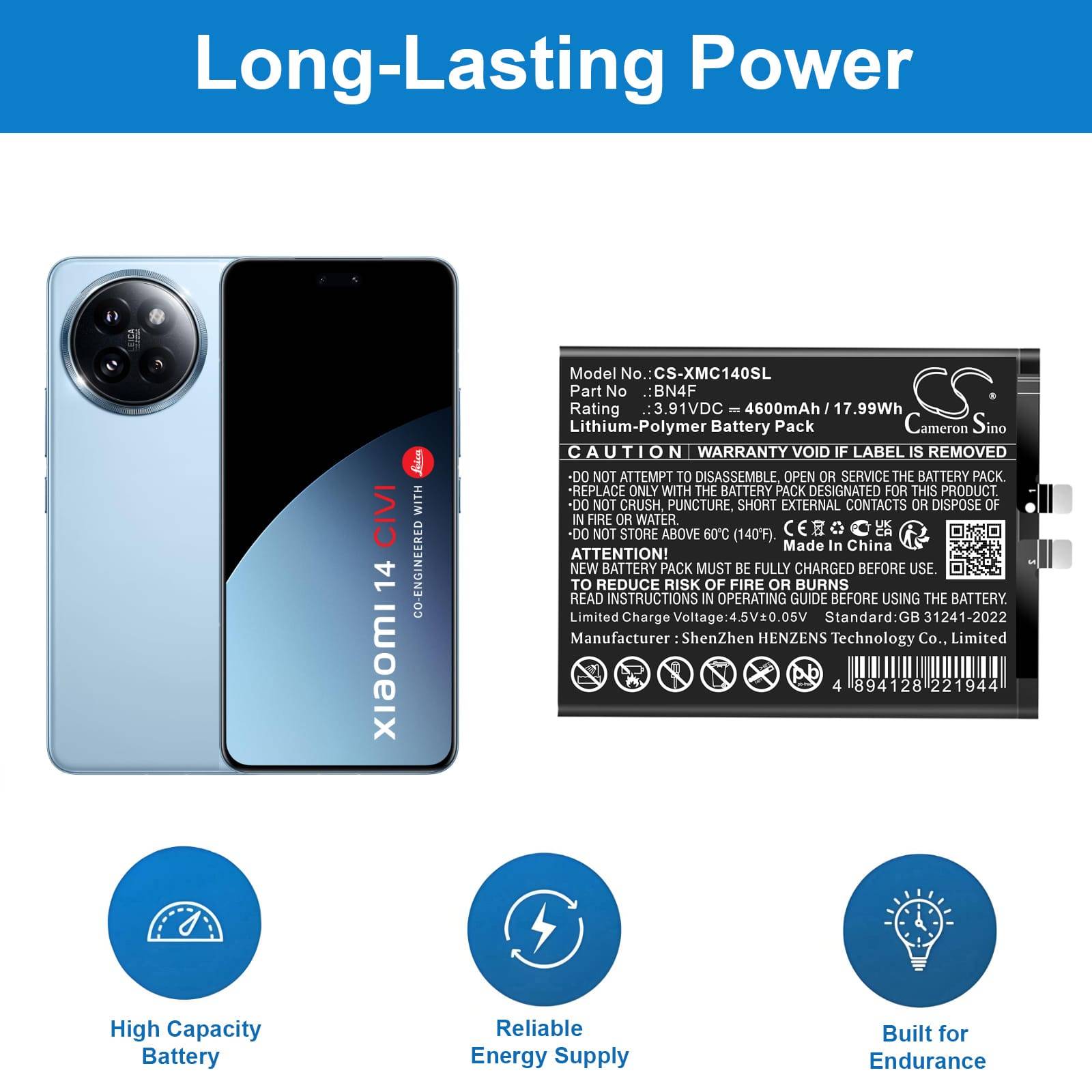 Batteri till Xiaomi 14 CIVI mfl - 4.600 mAh