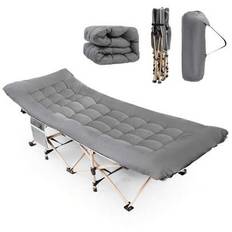 Bärbar campingsäng för vuxna med kudde, extra bred hopfällbar campingsäng, robust säng för utomhusresor, kontor, stabil och bekväm tältsäng - Grå