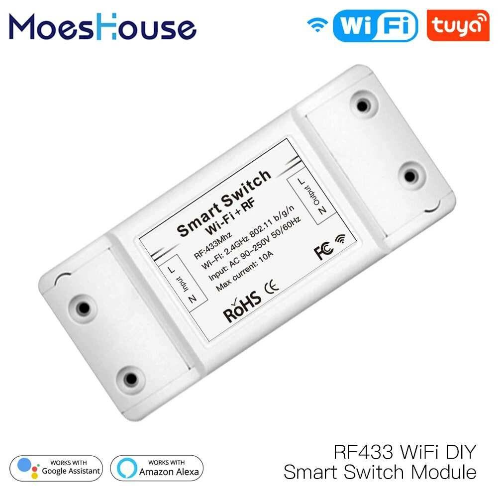 Mouehouse RF433 + WiFi DIY Smart Switch-modul RF433 Fjärrkontroll för Smart Automation Smart Life/Tuya Fungerar med Alex